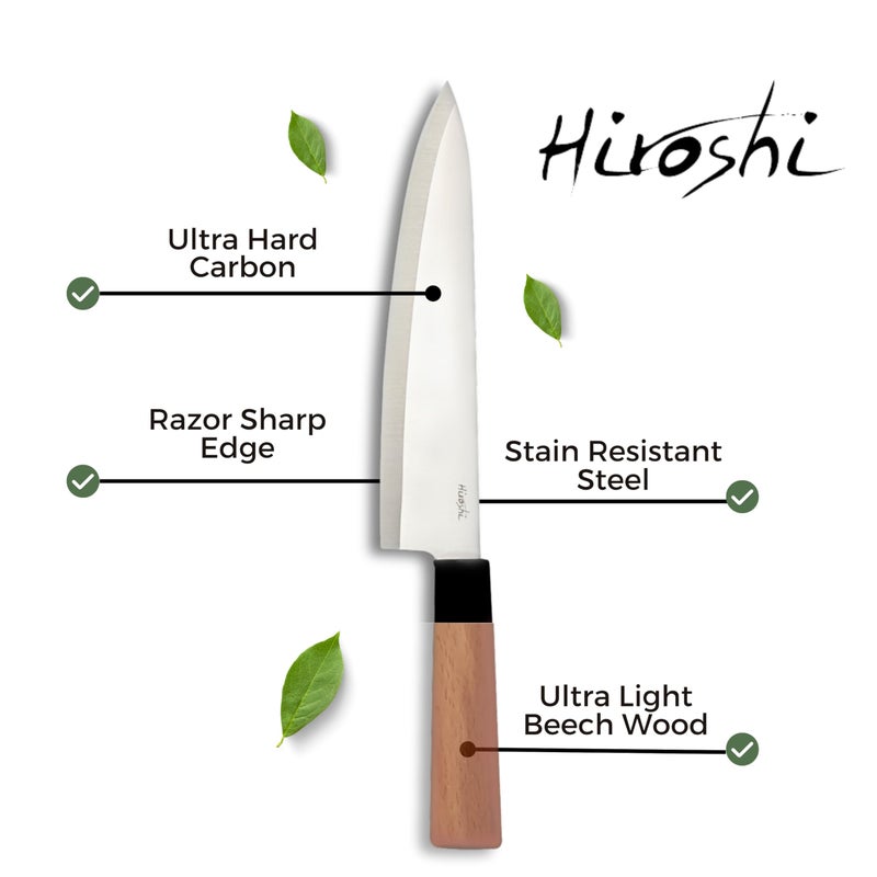 HIROSHI Sushi & Sashimi Knife Set 4-Piece High Carbon Stainless Steel Japanese Chef Knives with Beech Wood Handle Professional Kitchen Knife Set for Precision Cutting - Image 2
